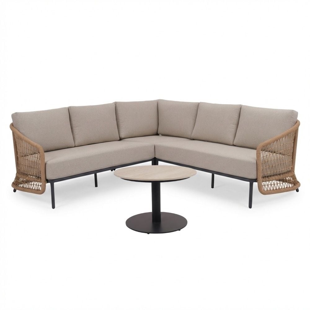 vienna hoek loungeset 5 personen incl. tafel 60cm | wicker + aluminium | zand | 5 delig 223x223cm