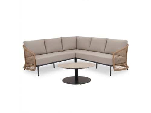 Vienna hoek loungeset 5 personen incl. tafel 75cm | wicker + aluminium | zand | 5-delig - 223x223cm