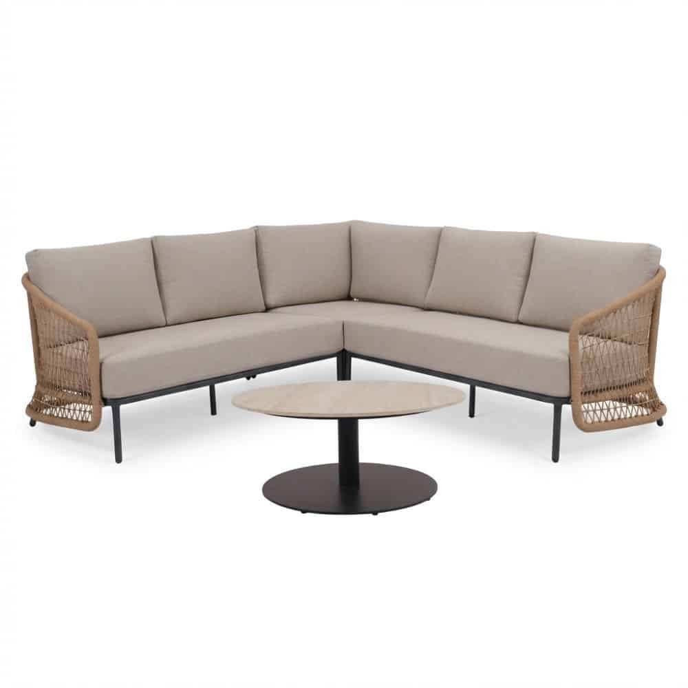 vienna hoek loungeset 5 personen incl. tafel 75cm | wicker + aluminium | zand | 5 delig 223x223cm
