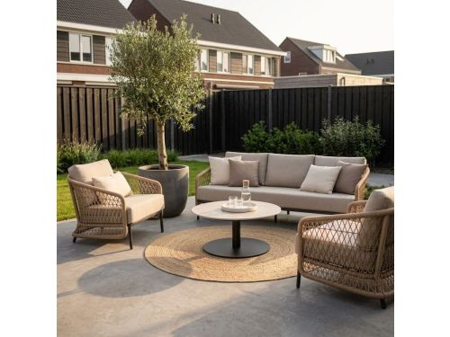 Vienna stoel-bank loungeset 5 personen incl. tafel 75cm | wicker + aluminium | zand | 5-delig