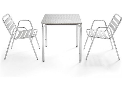 Vierkante Aluminium Tuinset met 2 Stapelbare Tuinstoelen