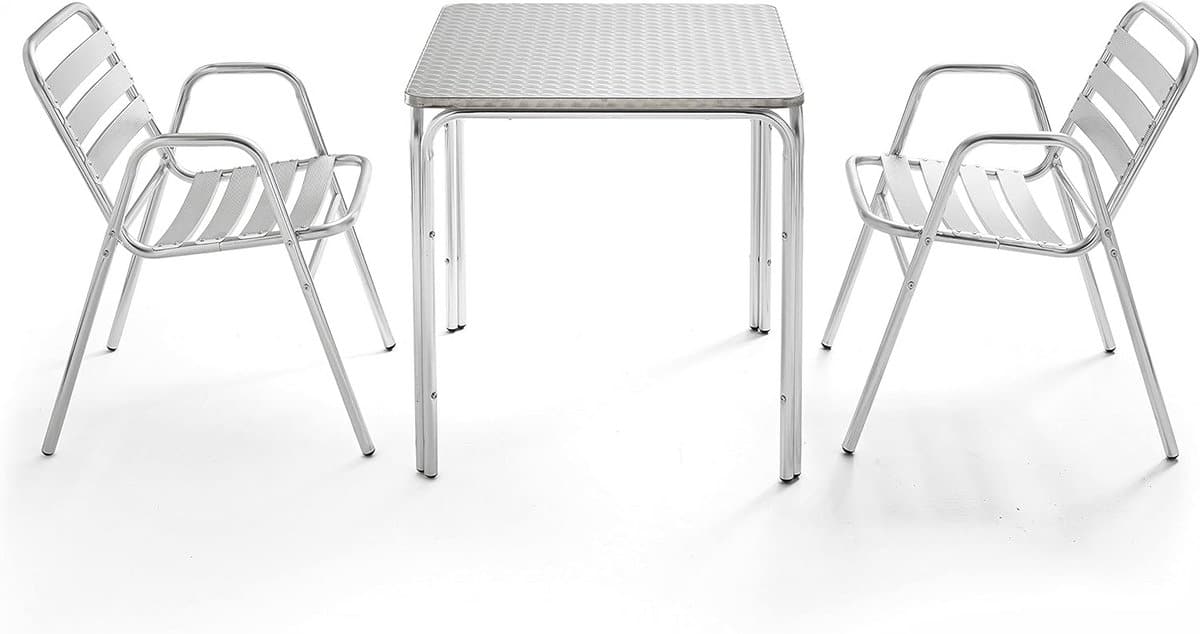 vierkante aluminium tuinset met 2 stapelbare tuinstoelen