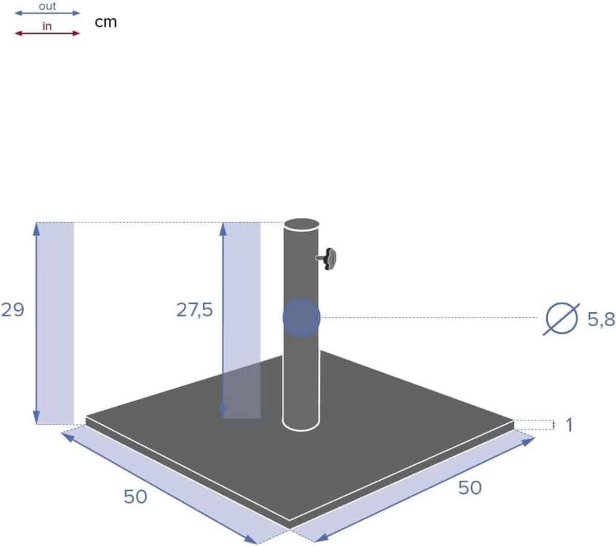 vierkante parasolvoet zwaar en stabiel 20 kg