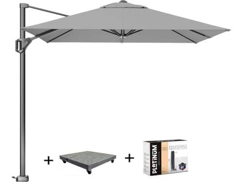 Voyager T1 zweefparasol 250x250 cm lichtgrijs met 75KG voet en