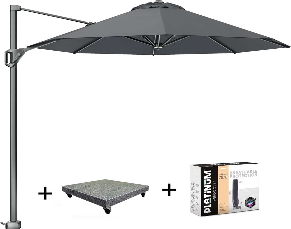voyager t1 zweefparasol 300 cm rond antraciet met 75kg voet