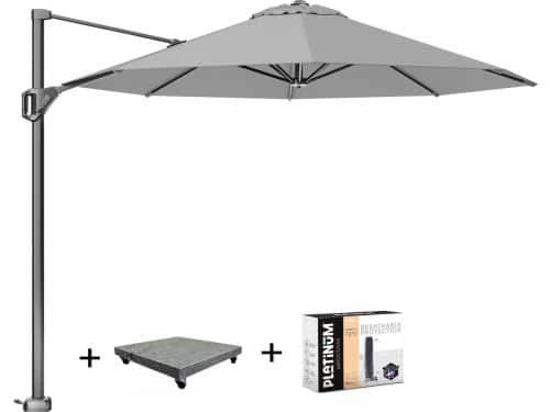 Voyager T1 zweefparasol 300 cm rond lichtgrijs met 75KG voet