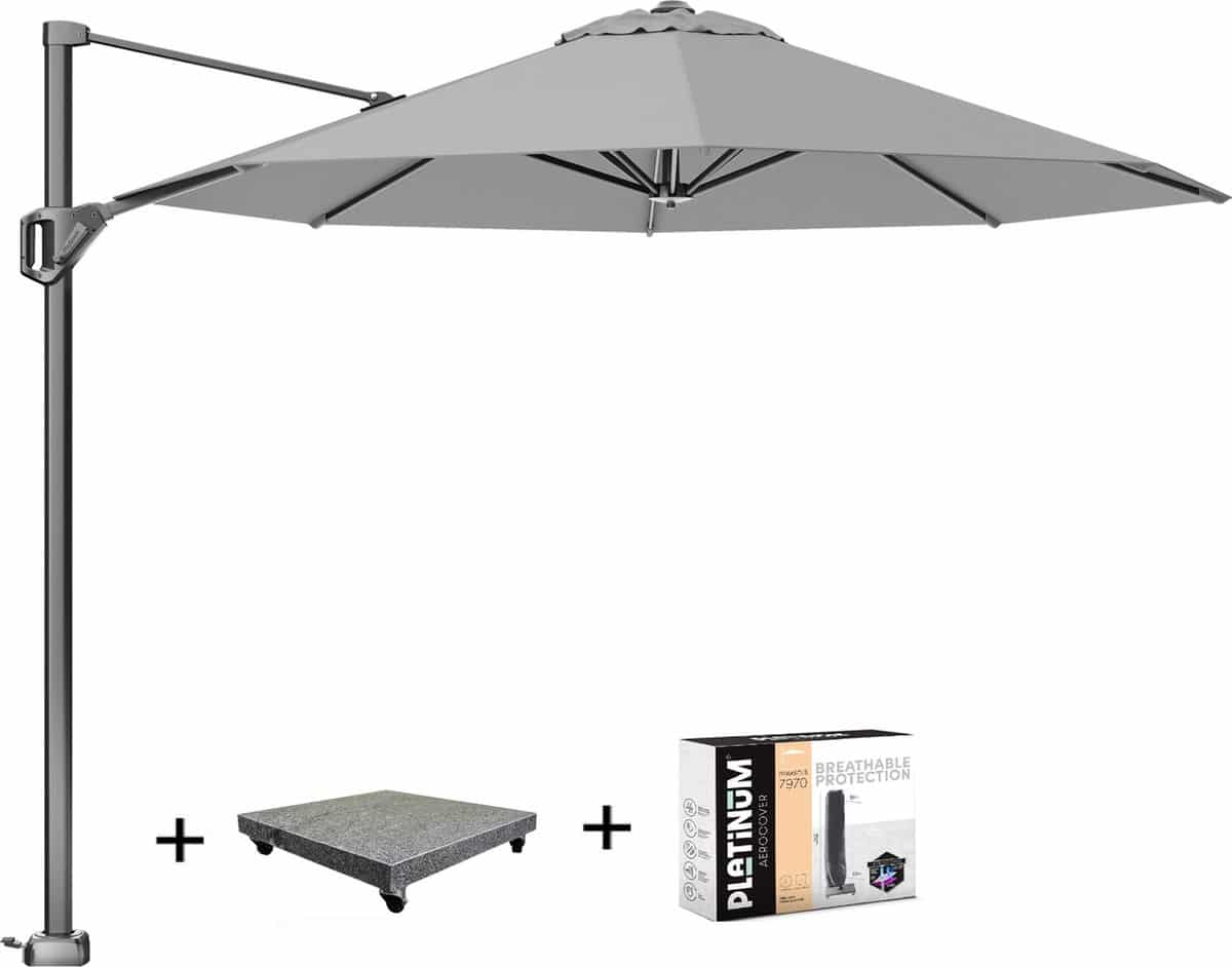 voyager t1 zweefparasol 300 cm rond lichtgrijs met 75kg voet