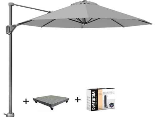 Voyager T1 zweefparasol 300x200 cm lichtgrijs met 75KG voet en
