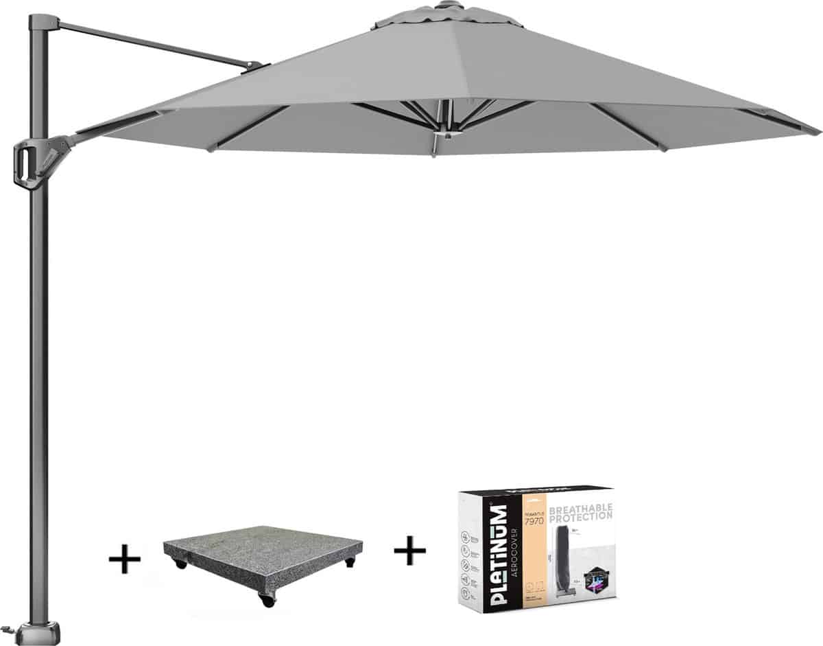 voyager t1 zweefparasol 300×200 cm lichtgrijs met 75kg voet en