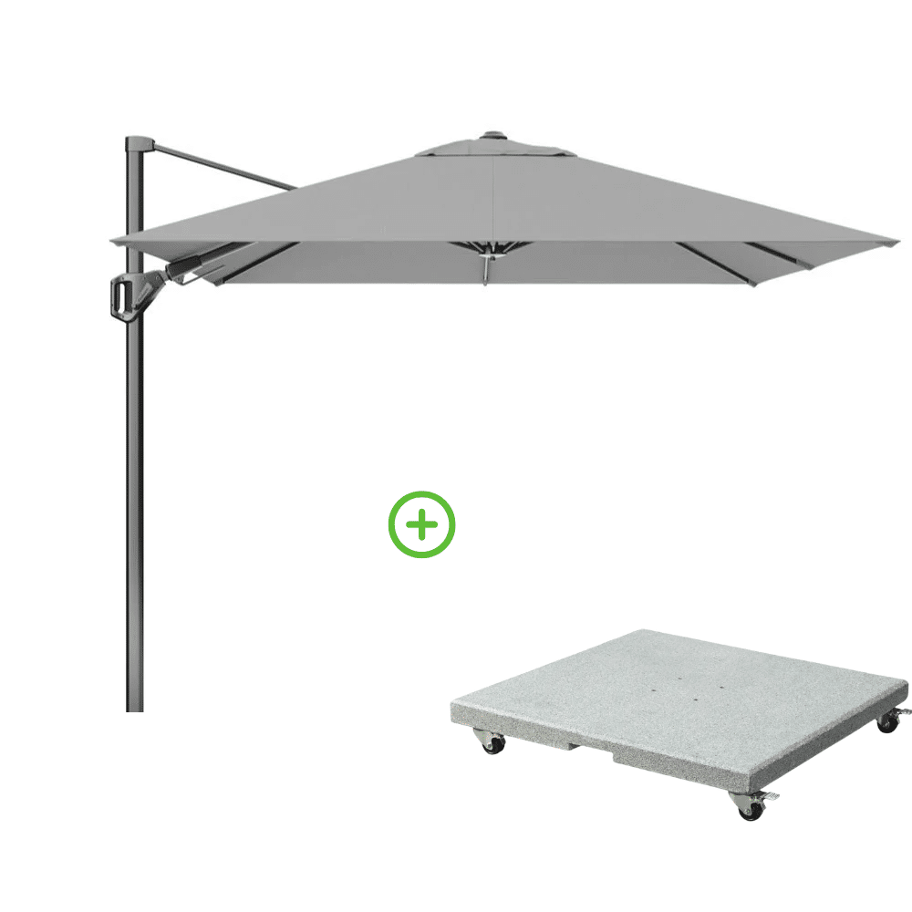 voyager t² zweefparasol | 270x270cm met rocca parasolvoet 90kg | light grey