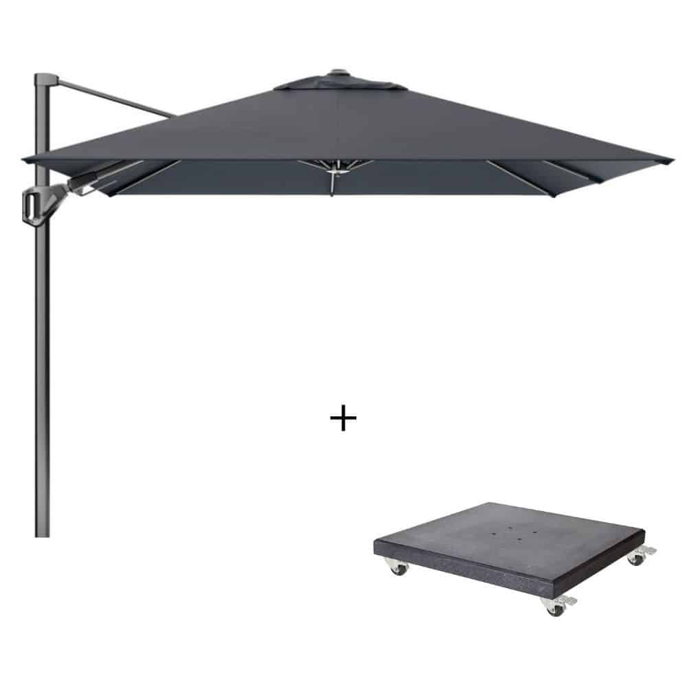voyager t² zweefparasol premium doek | 270x270cm met modena parasolvoet 90kg | faded black