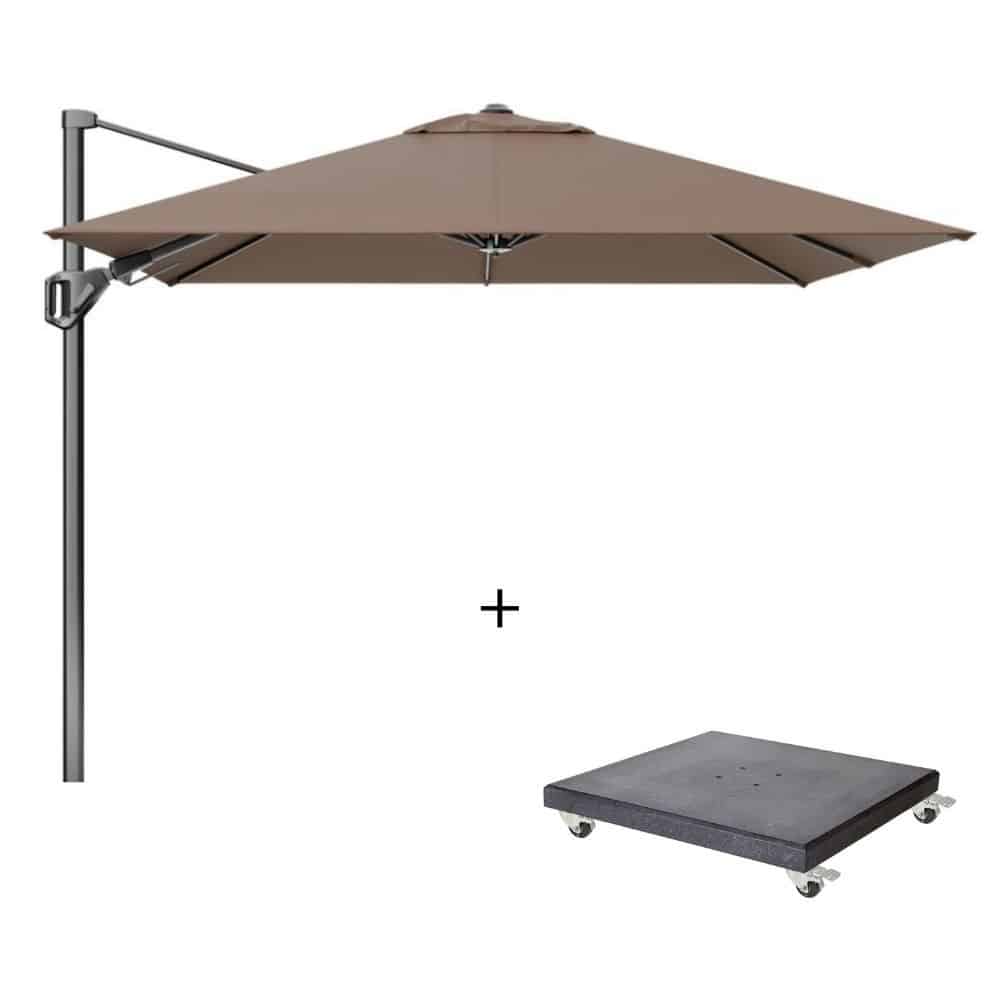 voyager t² zweefparasol premium doek | 270x270cm met modena parasolvoet 90kg | havana
