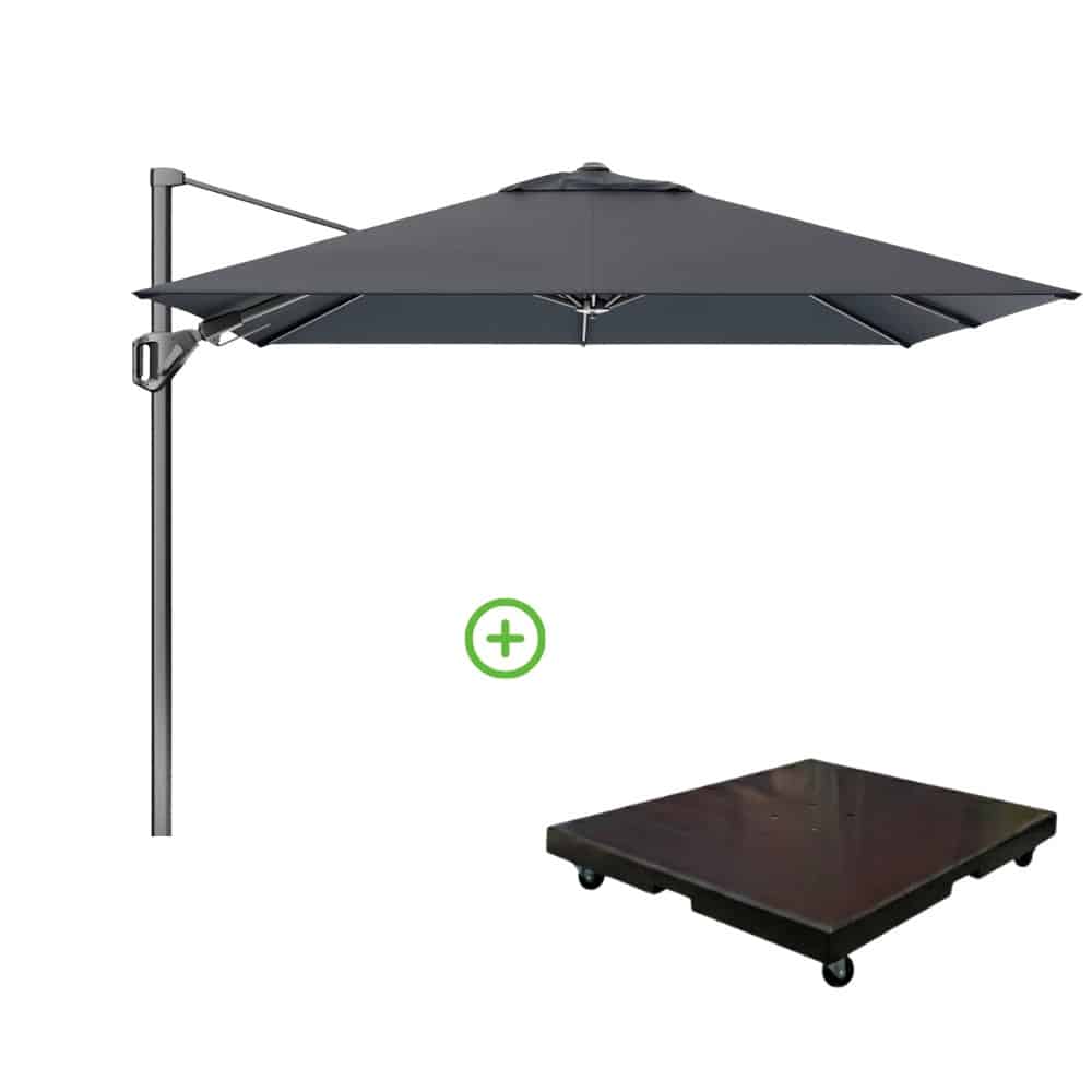 voyager t² zweefparasol premium doek | 270x270cm met monza parasolvoet 90kg | faded black