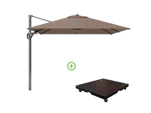 Voyager T² zweefparasol - premium doek | 270x270cm met Monza parasolvoet 90kg | Havana