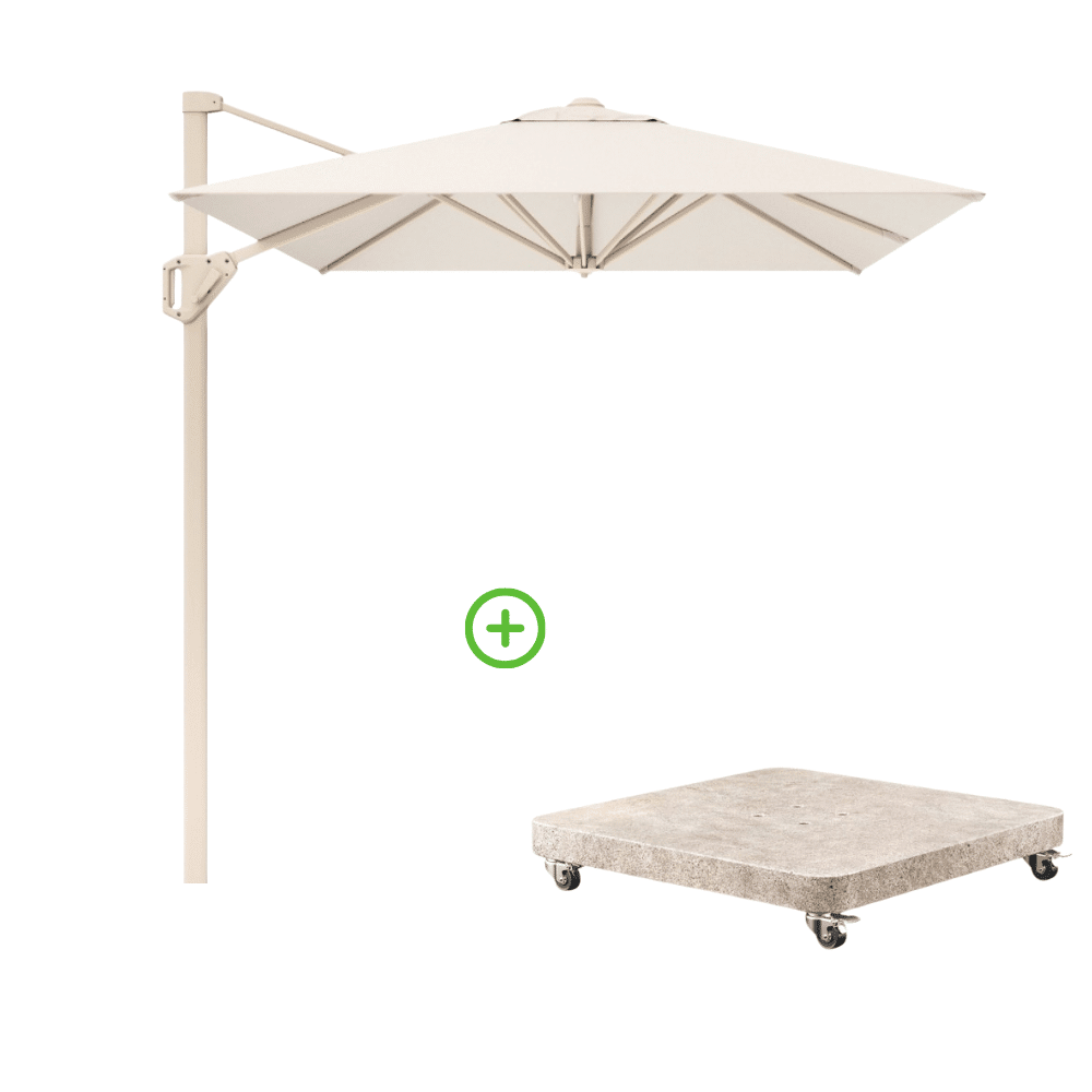 voyager t¹ zweefparasol | 250x250cm met venezia rond parasolvoet 90kg | ivory/sandstone