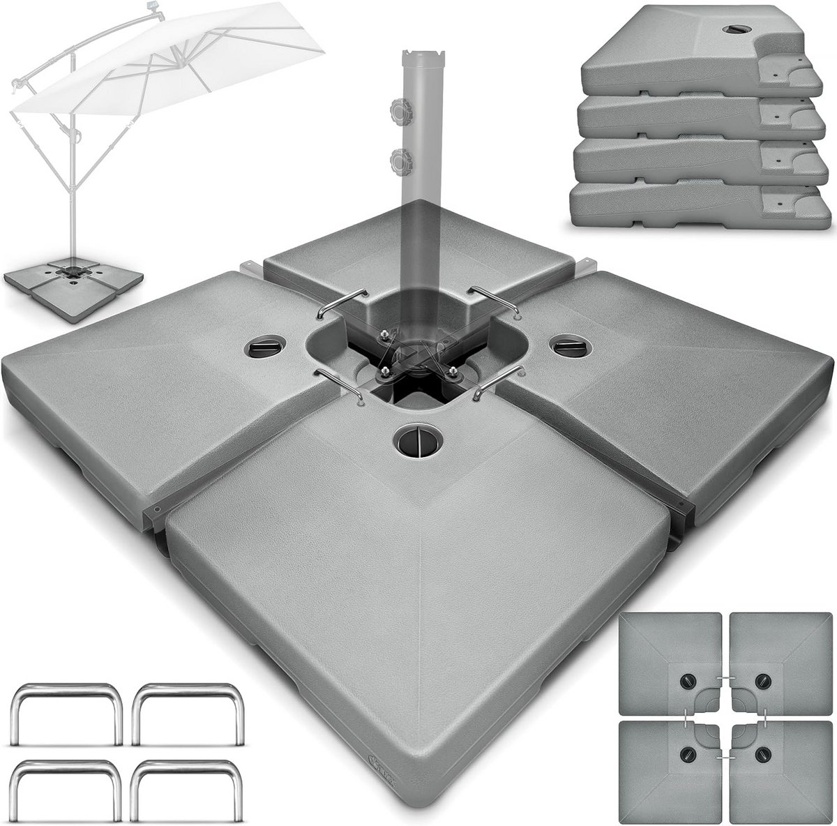 vulbare parasolvoet (90l/120kg) 4 delig set voor lantaarnpaal met verbindingsstuk
