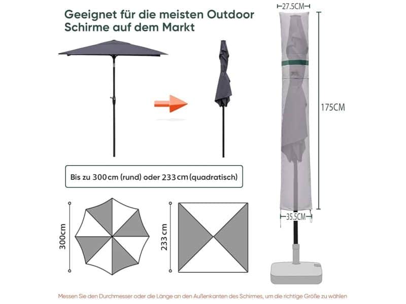 Waterafstotende parasolhoes met stang - UV-bestendig - 1 stuk