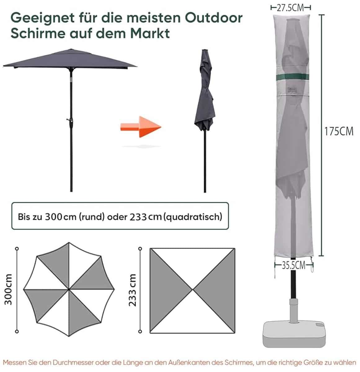 waterafstotende parasolhoes met stang uv bestendig 1 stuk