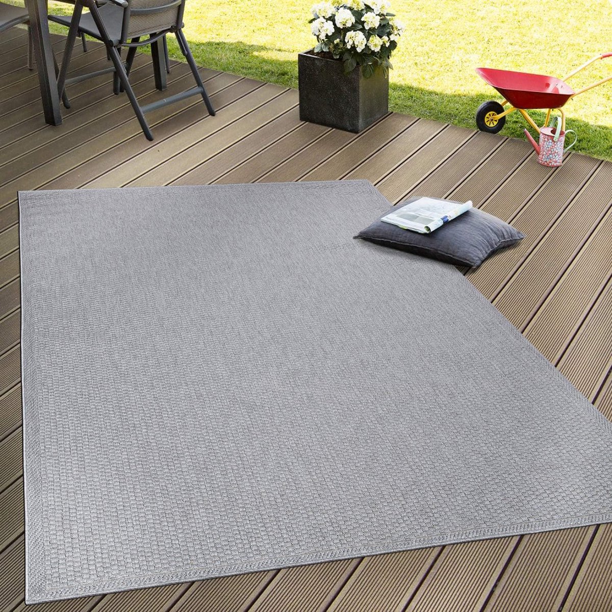 waterdicht vloerkleed buiten grijs platte weefstructuur duurzaam 140×200 cm
