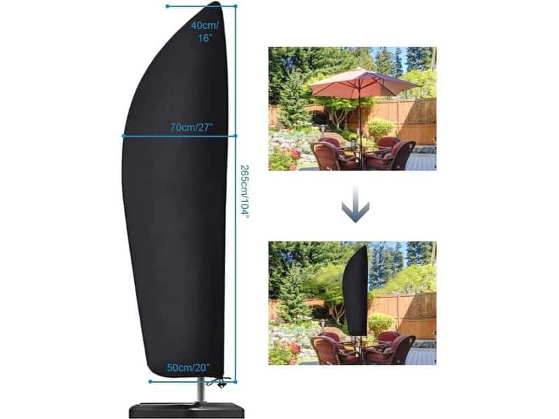 Waterdichte en winddichte parasolhoes - Extra grote UV-bestendige parasolbescherming (265