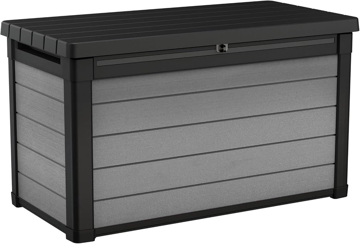 waterdichte kussenbox 380l grijs tuinopslagbank met zitfunctie