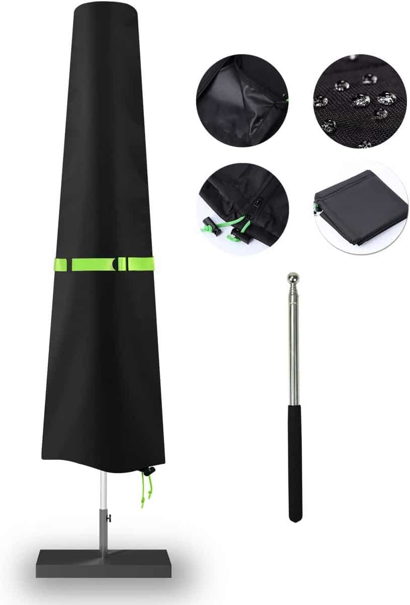 waterdichte parasolhoes met ritssluiting en duwstok voor buitenparasols (2