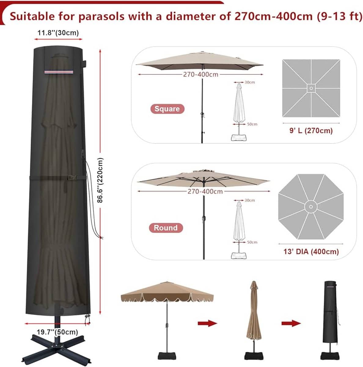 waterdichte parasolhoes zwart oxford stof 220x30cm