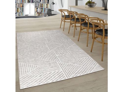 Weerbestendig Buitenkleed Rechthoekig met Scandinavisch Strepenpatroon Grijs Crème