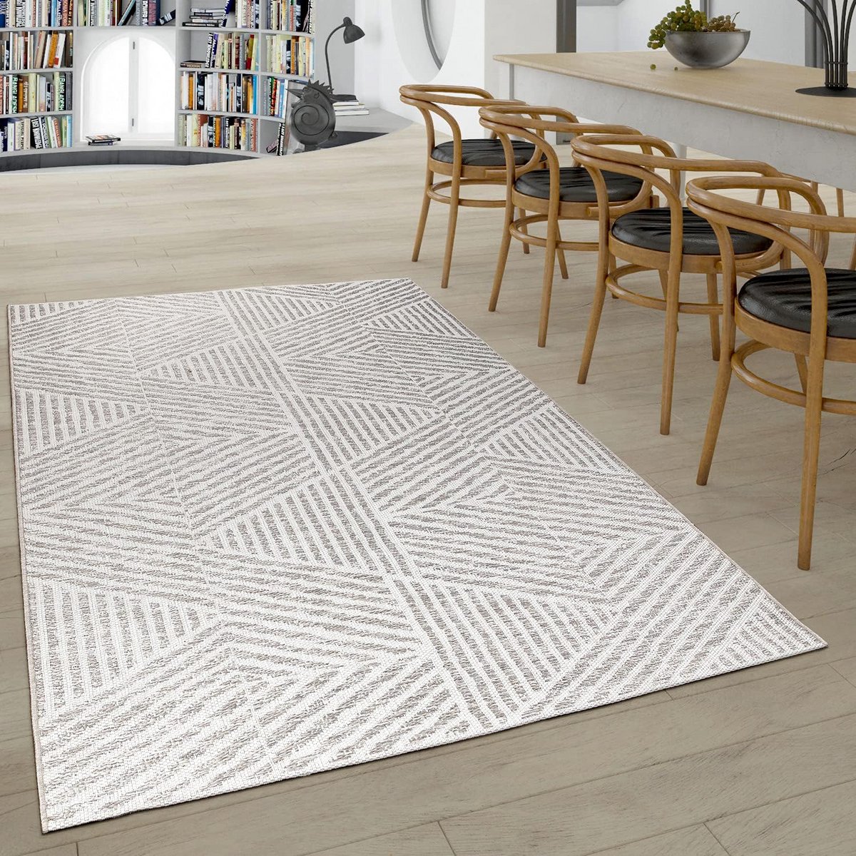 weerbestendig buitenkleed rechthoekig met scandinavisch strepenpatroon grijs crème