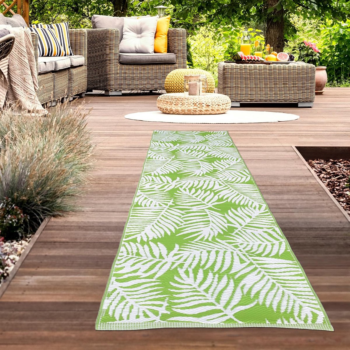weerbestendig buitentapijt loper 90×300 cm met tropisch palm design voor