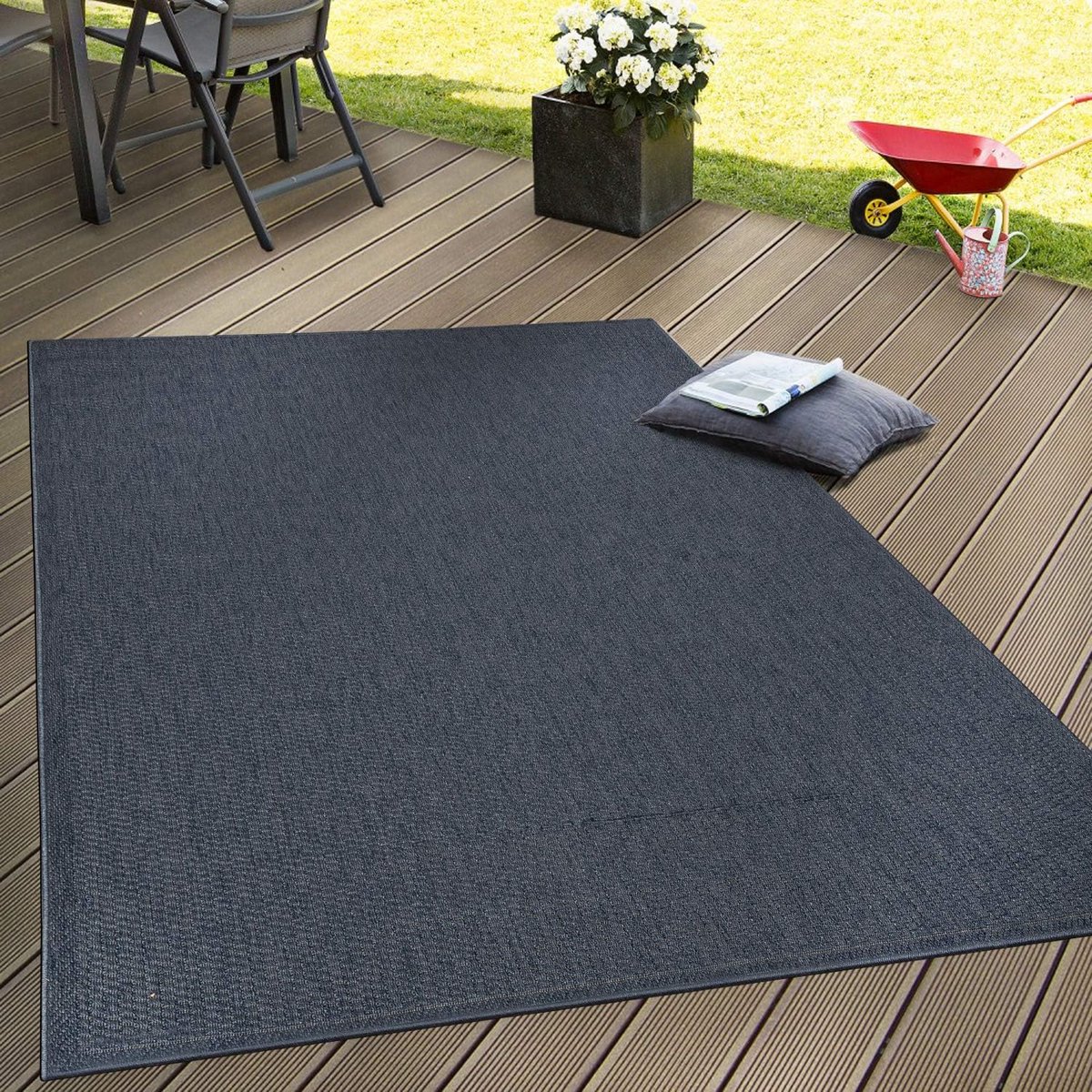 weerbestendig vlakgeweven buitenkleed navy blauw 140x200cm natuurlijke look