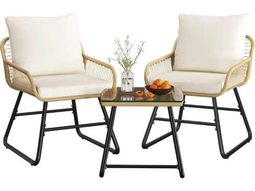 White-Label® Balkonset twee personen - Stoelen en tafel - Creme