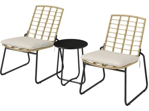 Wishdor - 3-Delige Polyrattan Tuinmeubelset - Stapelbare Stoelen - Met