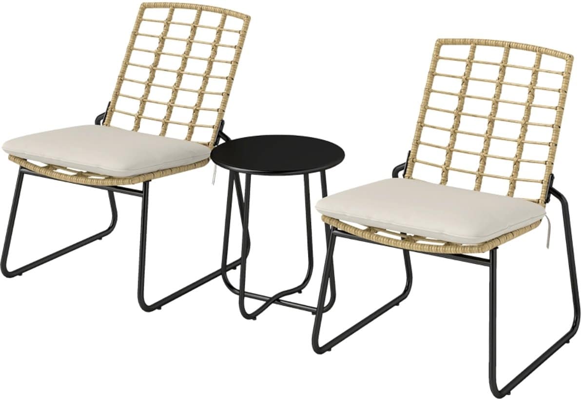 wishdor 3 delige polyrattan tuinmeubelset stapelbare stoelen met