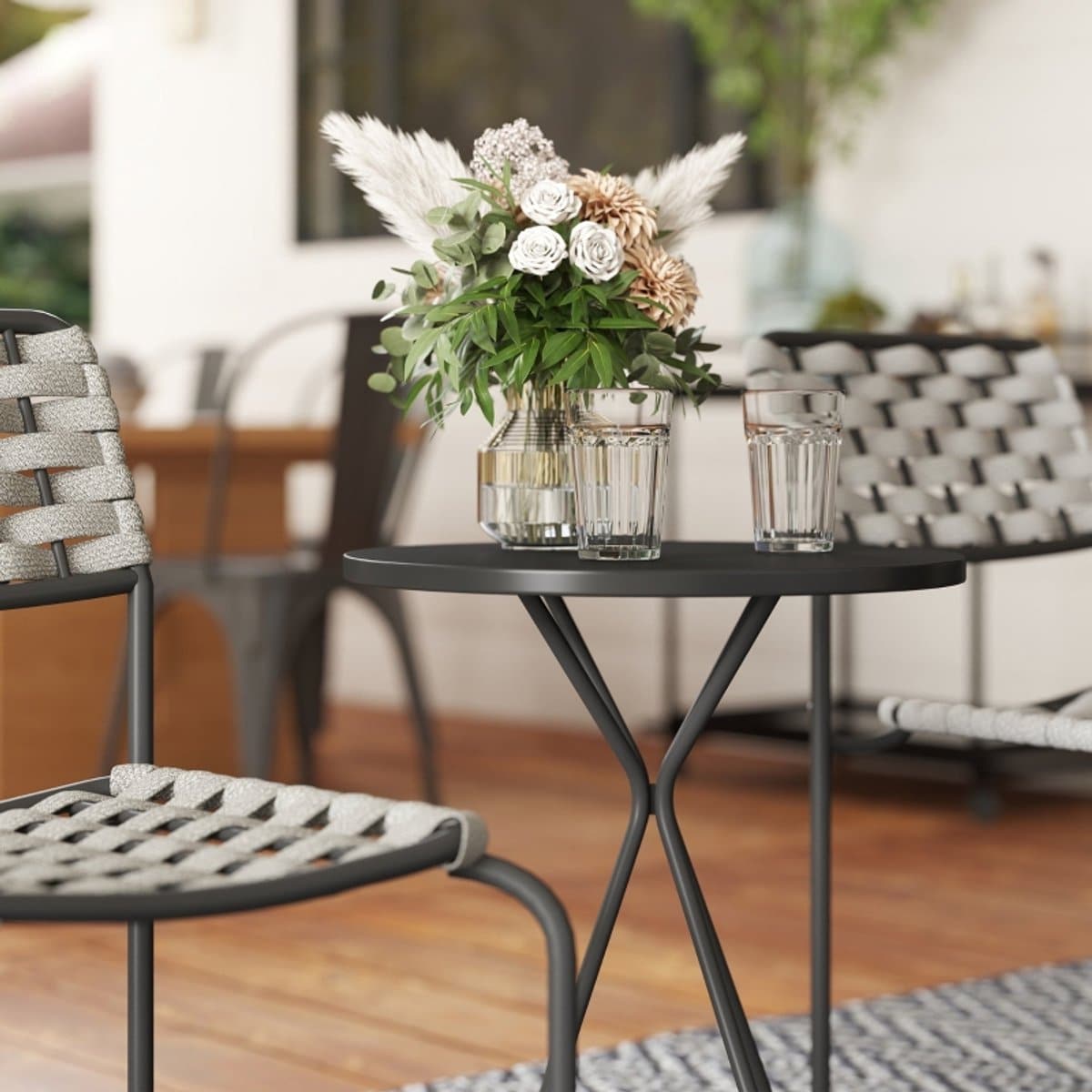 wishdor 3 delige tuinmeubelset 2 stapelbare stoelen en ronde