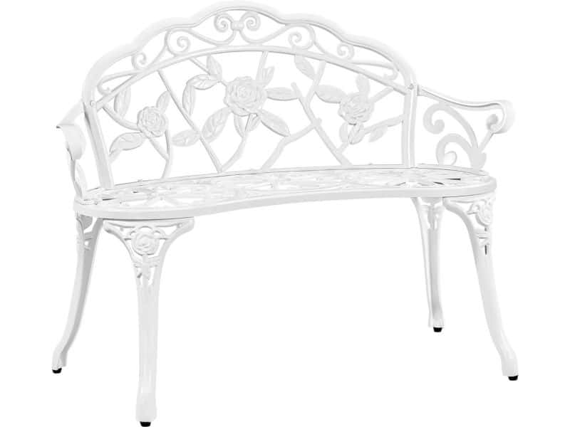 Witte Metalen Tuinbank voor 2 Personen, Weerbestendig Terras- en Balkonmeubel