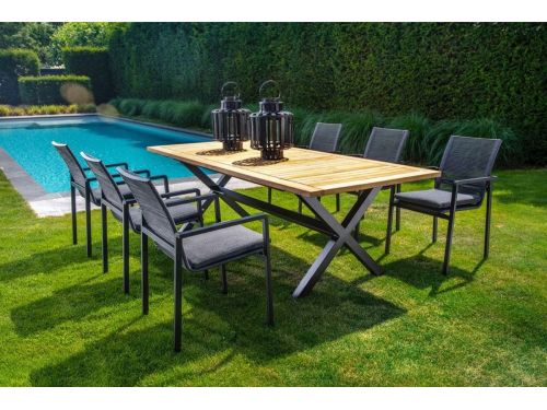 Yoi - Ishi stackable dining chair alu black/rope dark grey