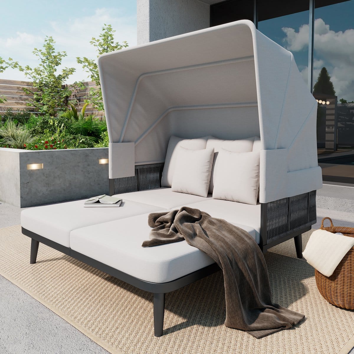 zubaliya 2 persoons tuinbank ligbed zonneluier verstelbare luifel