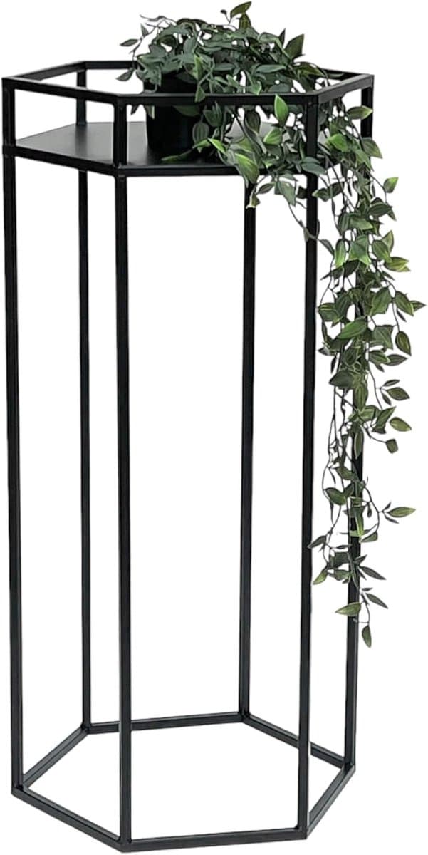 zwarte metalen bloemenkruk hoog 70cm stijlvolle plantenstandaard bijzettafel