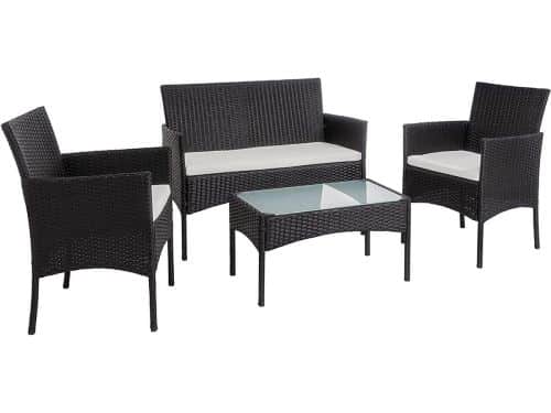 Zwarte Polyrattan Tuinset voor 4 Personen met Bank