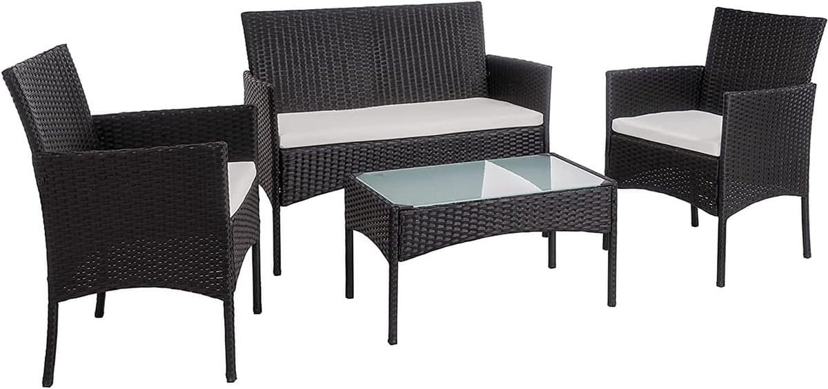 zwarte polyrattan tuinset voor 4 personen met bank