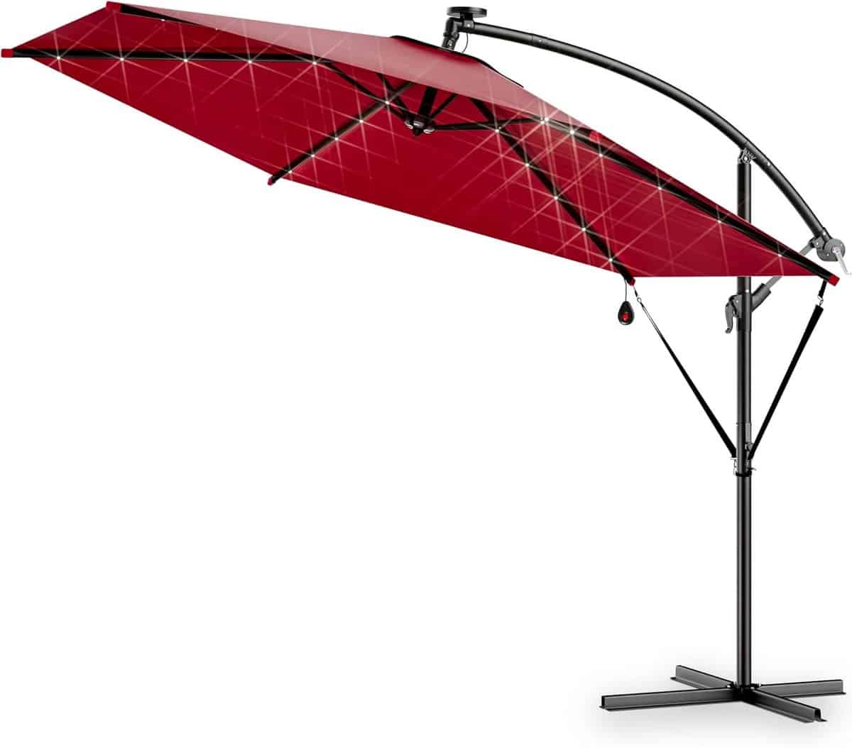 zweefparasol 300 cm met led verlichting en windbescherming kantelbaar en