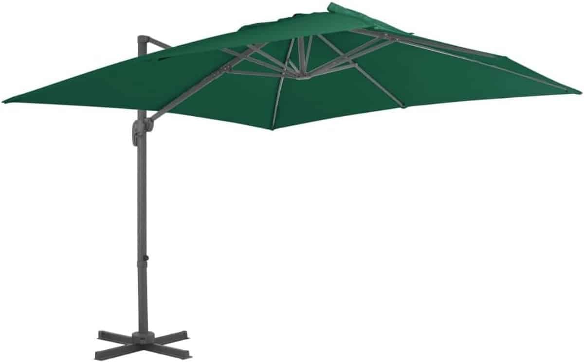 zweefparasol 300x300cm groen uv bestendig met aluminium paal en 360°