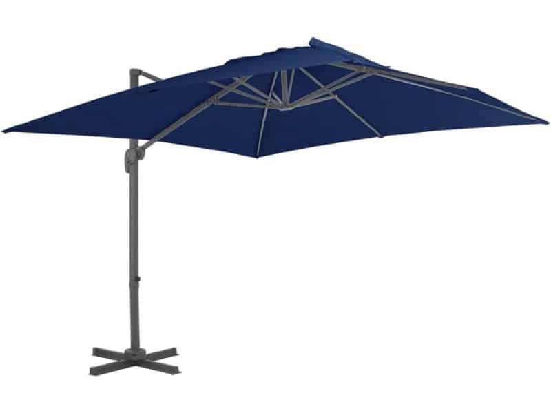Zweefparasol 3x3 meter met aluminium paal en kruisvoet - Azuurblauw