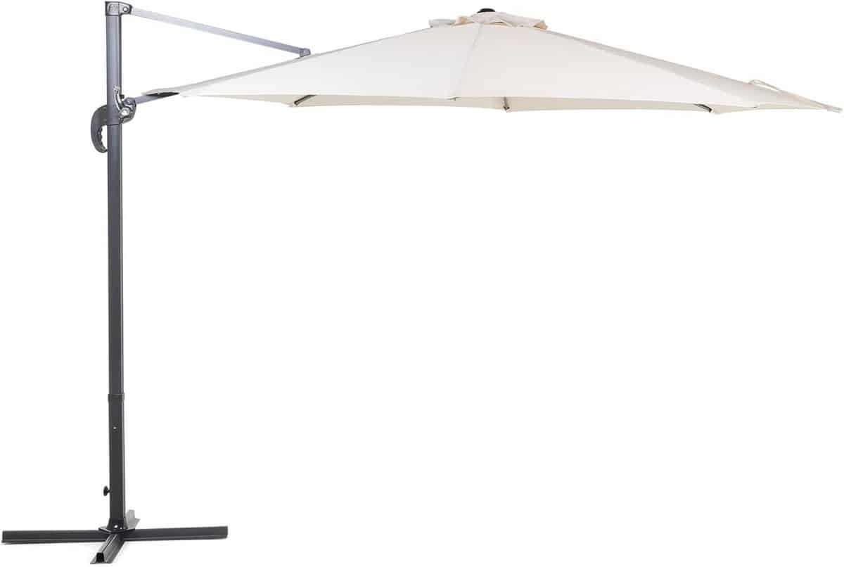 zweefparasol achthoekig 300 cm lichtbeige polyester scherm zwart stalen frame