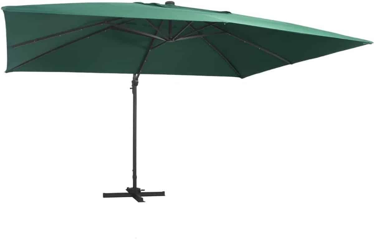 zweefparasol groen 400×300 cm met led verlichting en 360° draaibaar