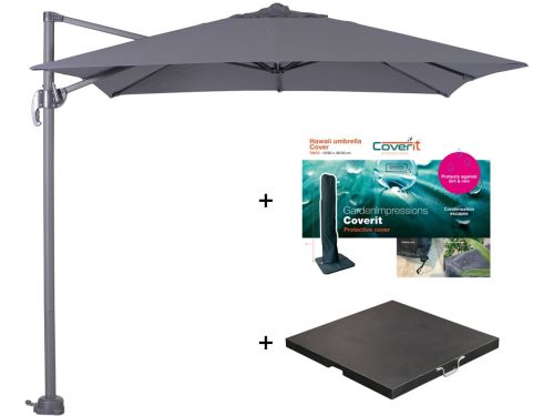 Zweefparasol Hawaii S - met voet en hoes - Donkergrijs