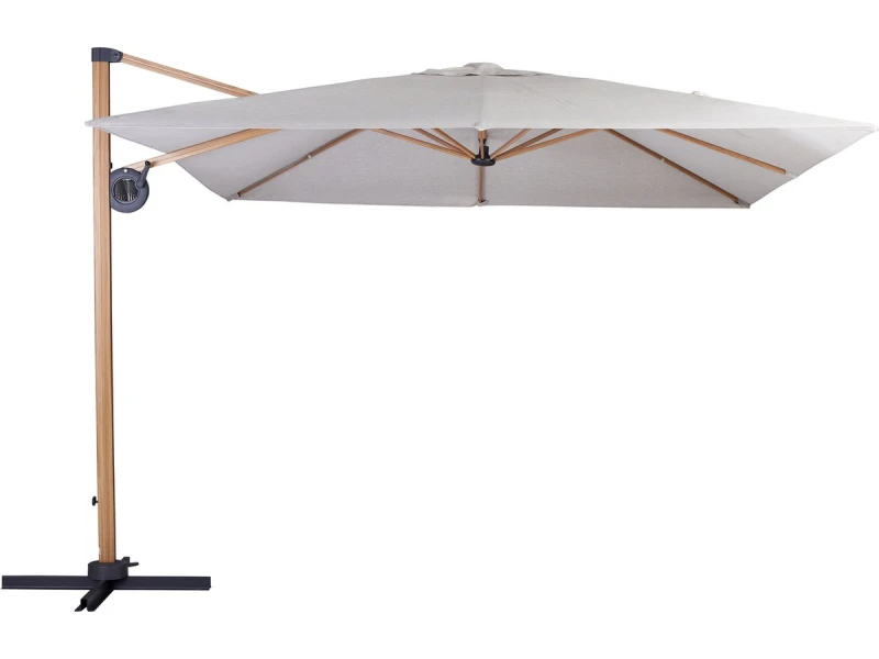 Zweefparasol Luxe Teak Hout motief Aluminium 3x3m doek wit/grijs knikbaar