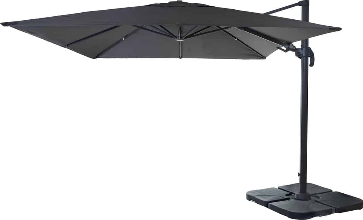 zweefparasol mcw a96, 3x3m (Ø4,24m) draaibaar, polyester aluminium/staal 23kg ~ antraciet