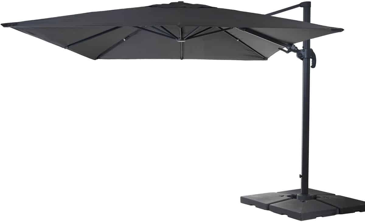zweefparasol mcw a96, 3x4m (Ø5m) draaibaar, polyester/aluminium 26kg ~ antraciet met